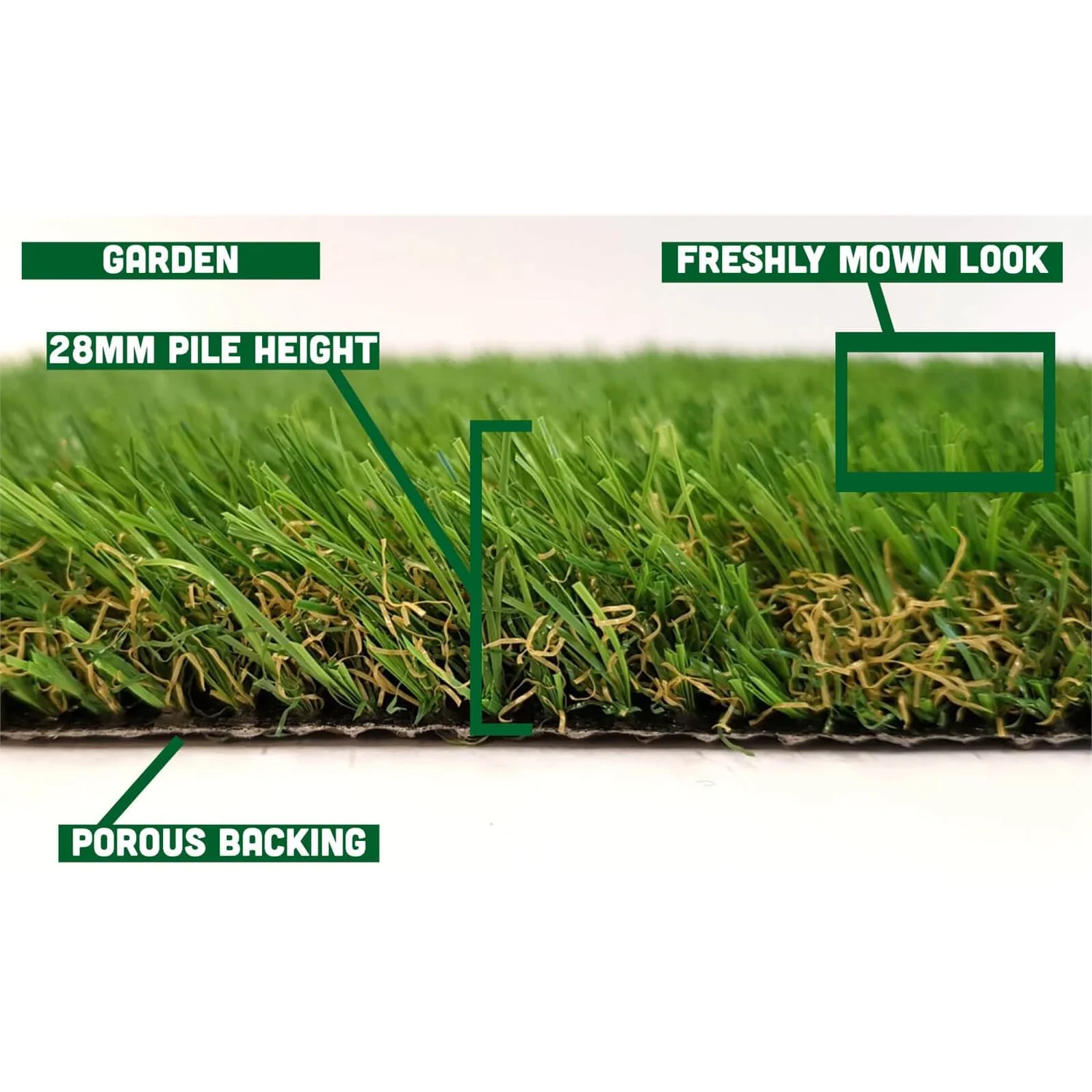 Nomow 28mm Garden Grass Artificial Grass Roll - 2m Width 2 Nomow 28mm Garden Grass Artificial Grass Roll - 2m Width - Image 2