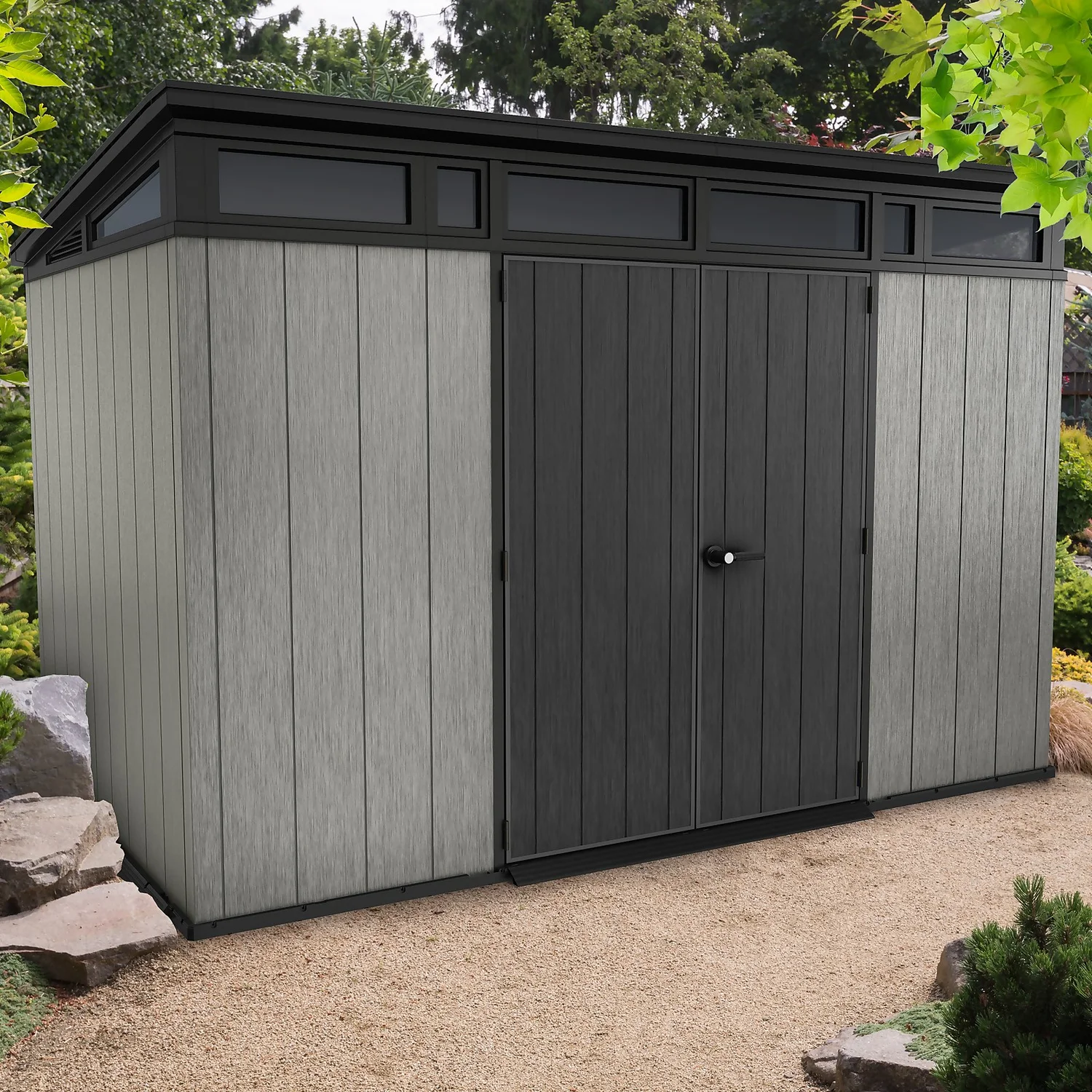 Keter Artisan 11 X 7ft Outdoor Plastic Garden Storage Pent Shed - Grey 2 Keter Artisan 11 X 7ft Outdoor Plastic Garden Storage Pent Shed - Grey - Image 2