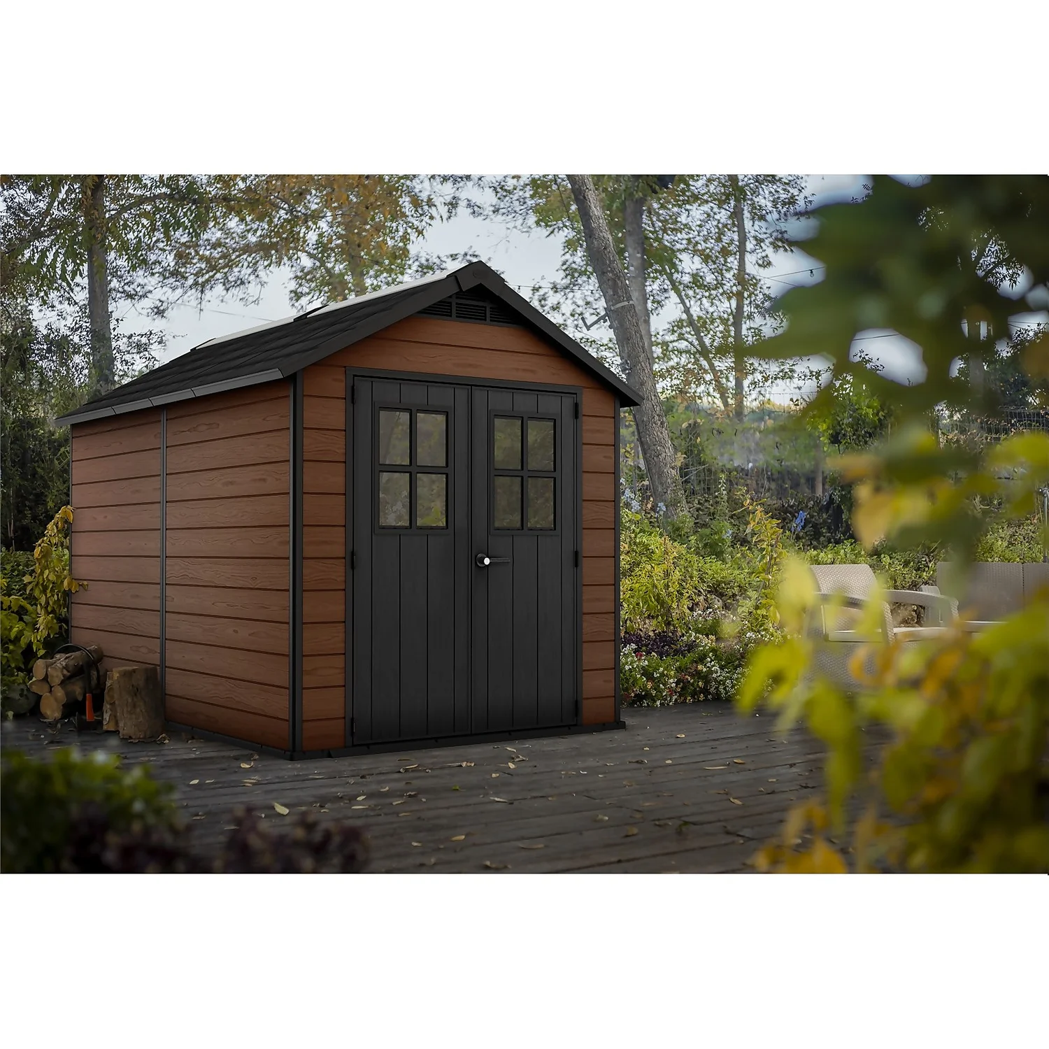 Keter Newton 7.5 X 11ft Outdoor Plastic Garden Storage Shed - Brown 2 Keter Newton 7.5 X 11ft Outdoor Plastic Garden Storage Shed - Brown - Image 2