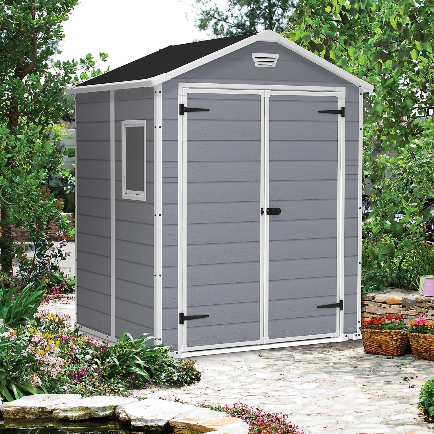 Keter Manor 6 X 5ft Outdoor Plastic Garden Storage Shed - Grey 2 Keter Manor 6 X 5ft Outdoor Plastic Garden Storage Shed - Grey - Image 2