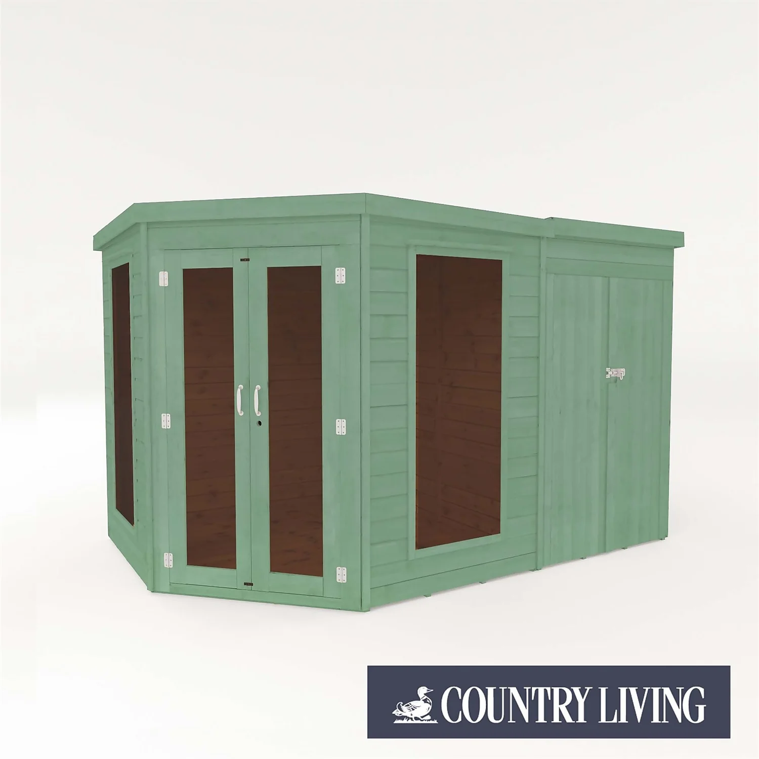 Country Living Ribble 7 X 7ft Premium Corner Summerhouse With Side Shed Painted + Installation - Aurora Green 1 Country Living Ribble 7 X 7ft Premium Corner Summerhouse With Side Shed Painted + Installation - Aurora Green