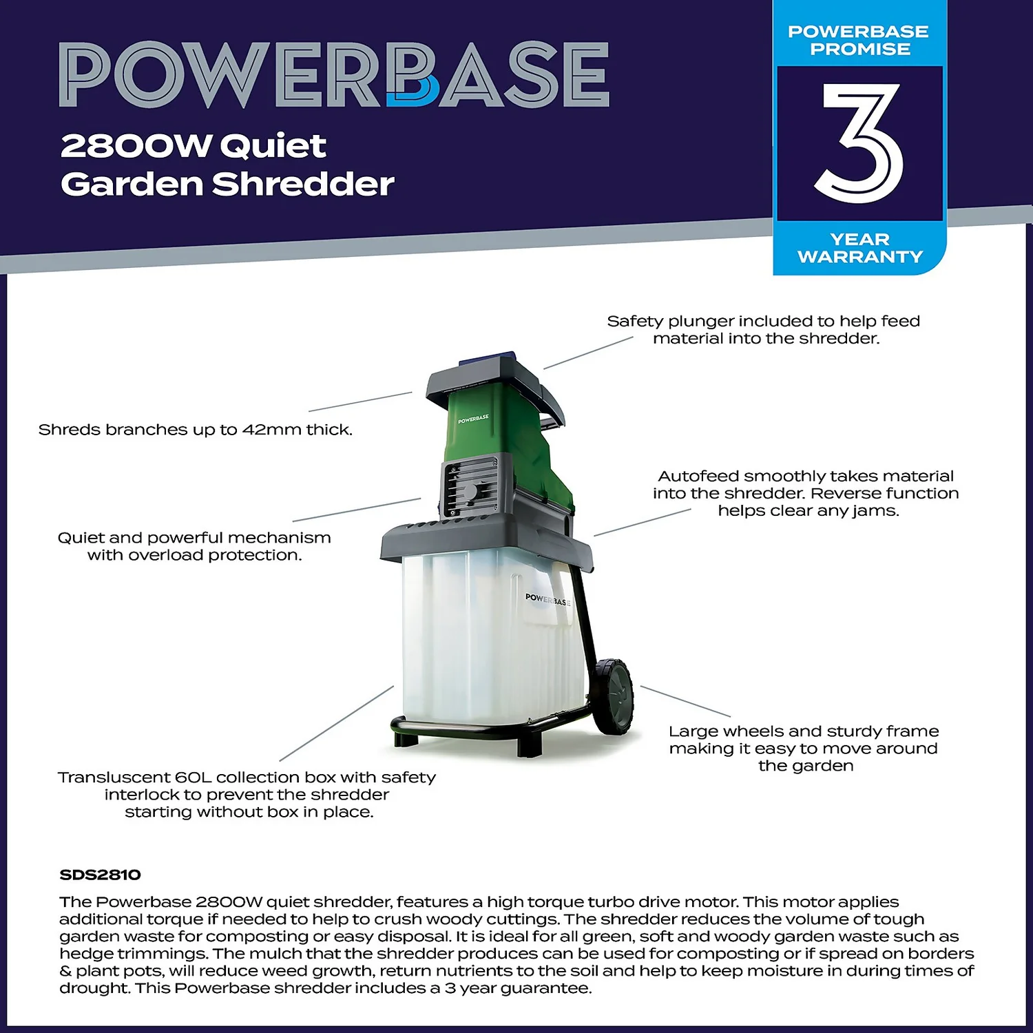 Powerbase 2800W Quiet Shredder 2 Powerbase 2800W Quiet Shredder - Image 2