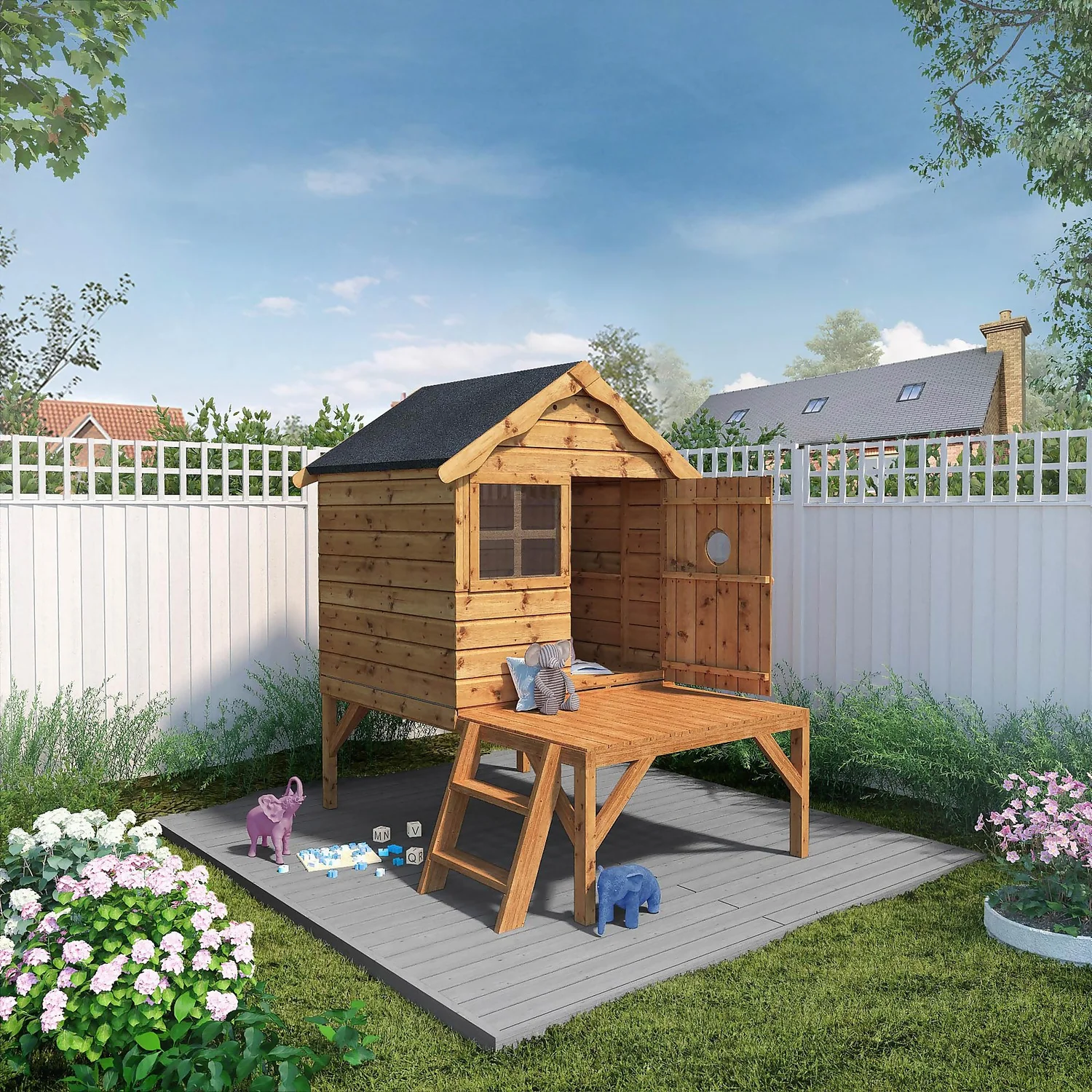 Mercia 4 X 7ft Snug Wooden Playhouse With Tower 2 Mercia 4 X 7ft Snug Wooden Playhouse With Tower - Image 2