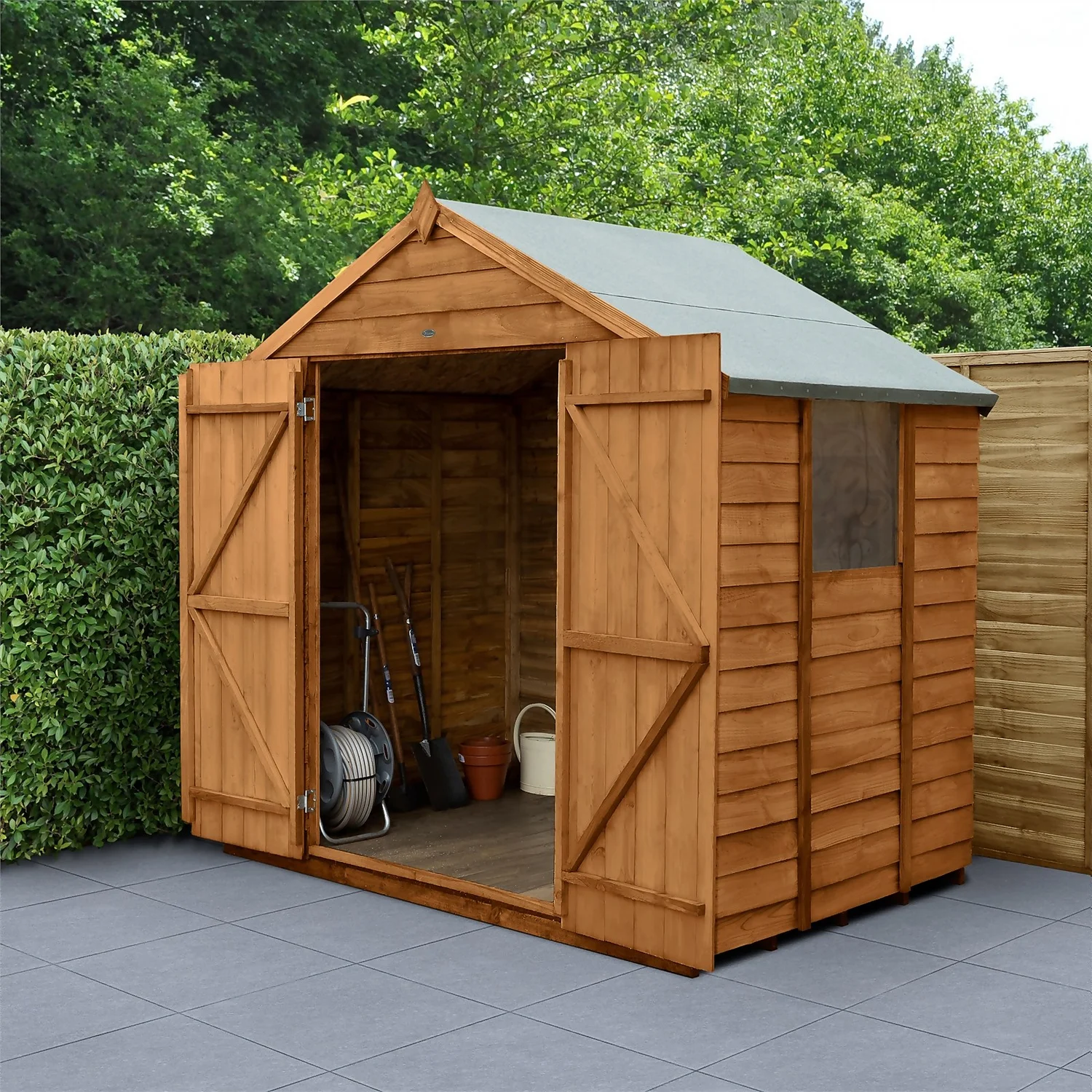 Forest Overlap Dip Treated 7x5ft Apex Shed - Double Door 1 Forest Overlap Dip Treated 7x5ft Apex Shed - Double Door