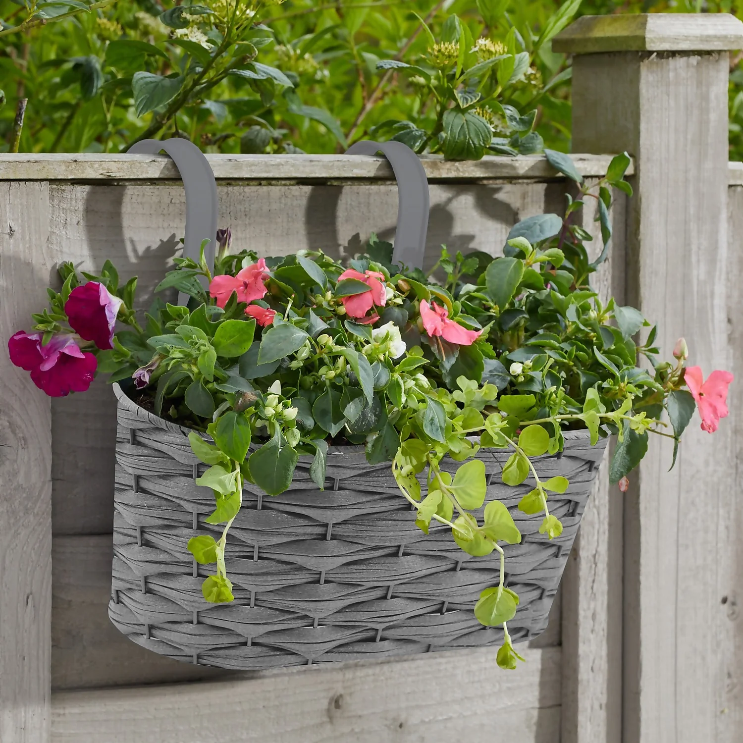 12in Faux Rattan Hanging Planter - Slate 2 12in Faux Rattan Hanging Planter - Slate - Image 2