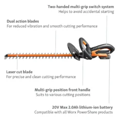 Worx WG260E.5 20V 2.0Ah Cordless Hedge Trimmer - 61cm -Garantia Store 13326412 9914900646513268