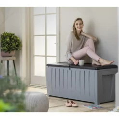 Keter Ace Outdoor Garden Storage Box 124 X 55 X 62.5 Cm - Grey And Black -Garantia Store 13432924 6224947994590372