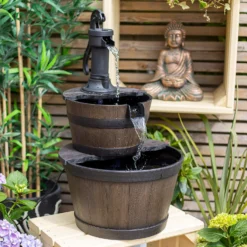 Stylish Fountain Whiskey Barrels Garden Water Feature -Garantia Store 13944159 1645005844956494