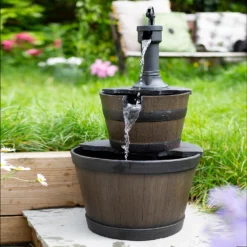 Stylish Fountain Whiskey Barrels Garden Water Feature -Garantia Store 13944159 3115005845107244