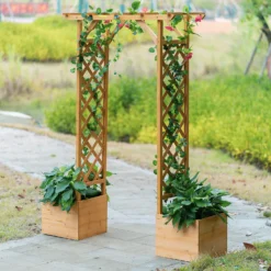 Homebase Wooden Garden Arched Trellis With Planters -Garantia Store 13967032 1555014369127463