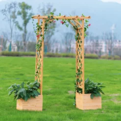 Homebase Wooden Garden Arched Trellis With Planters -Garantia Store 13967032 8695014369188411