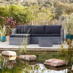 Alexandria Rattan Effect Garden Corner Sofa Set - Ash Grey -Garantia Store 13971225 1355022704388195
