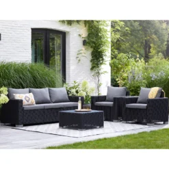 Keter California 5 Seater Outdoor Garden Furniture Sofa And Lounge Set - Graphite With Grey Cushions -Garantia Store 14539594 7255041802432301
